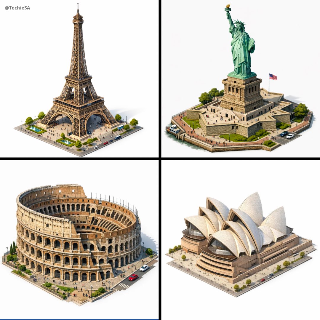 Create a highly detailed isometric 3D rendering of [LANDMARK] in architectural visualization style.…