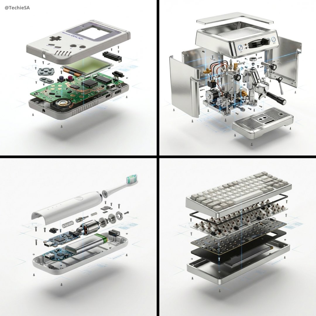 [PRODUCT], high-end product advertising, white seamless background, exploded view with inner mechan…