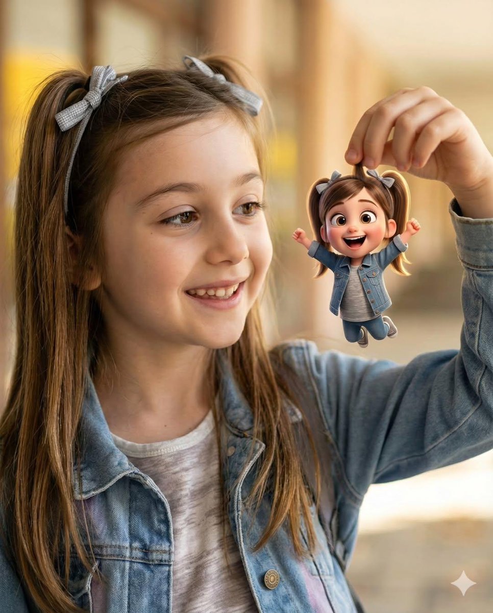 { "Objective": "Create a heartwarming, whimsical portrait blending photorealistic realism with a ti…
