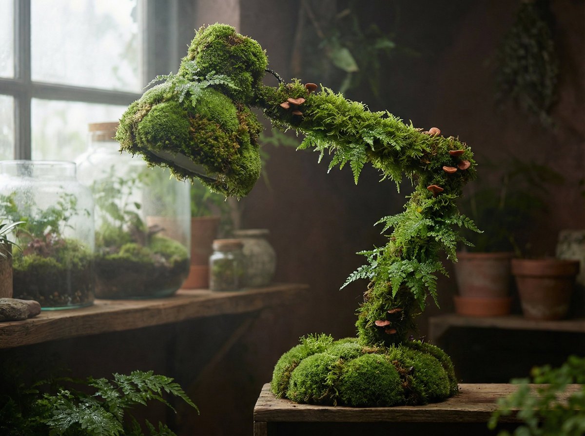 A [PRODUCT] rendered as if entirely grown from living moss, perfectly maintaining product form whil…