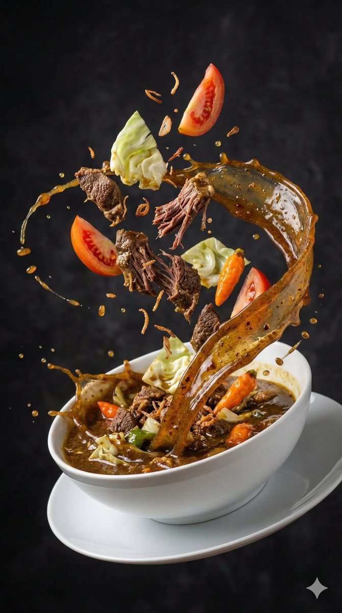 { "image_prompt": { "subject": "Rich Asian soup", "action": "Ingredients exploding upward in mid-ai…