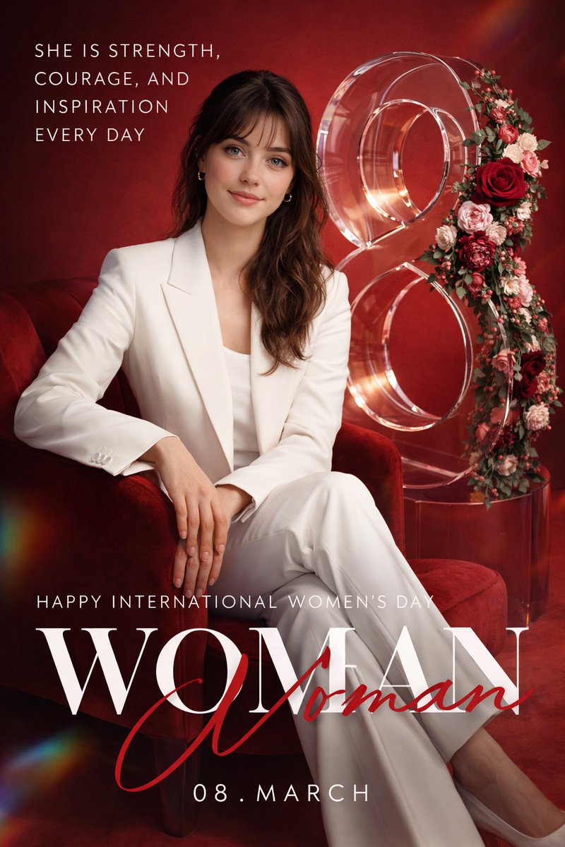 Create a high-end promotional poster for International Women's Day, designed as a luxury editorial …