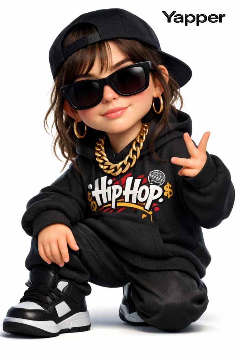 Create a 3D cartoon-style woman with a rap style (the face is inspired by the reference image). She…