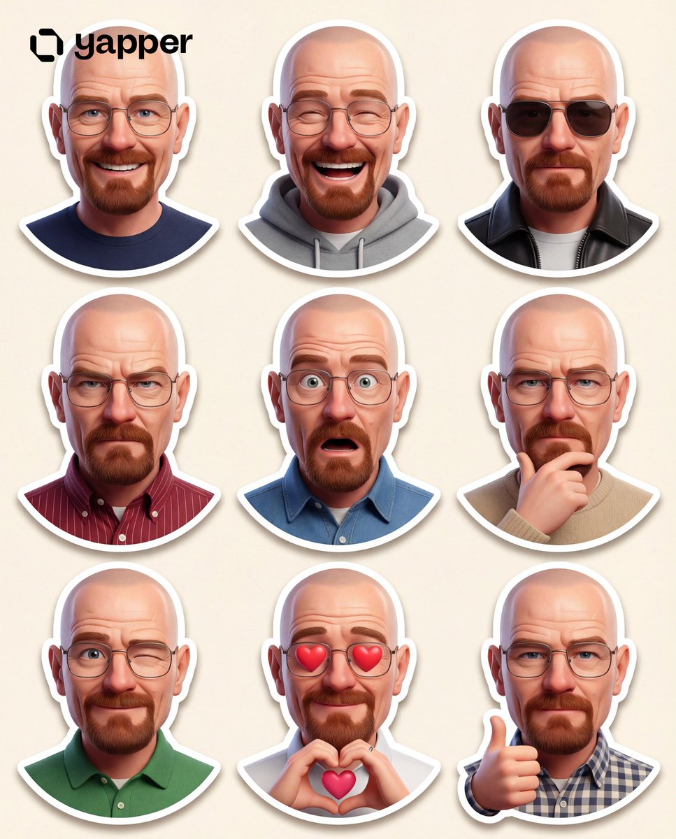 Create a premium Pixar-style 3D character sticker set that is clearly recognizable as the same pers…