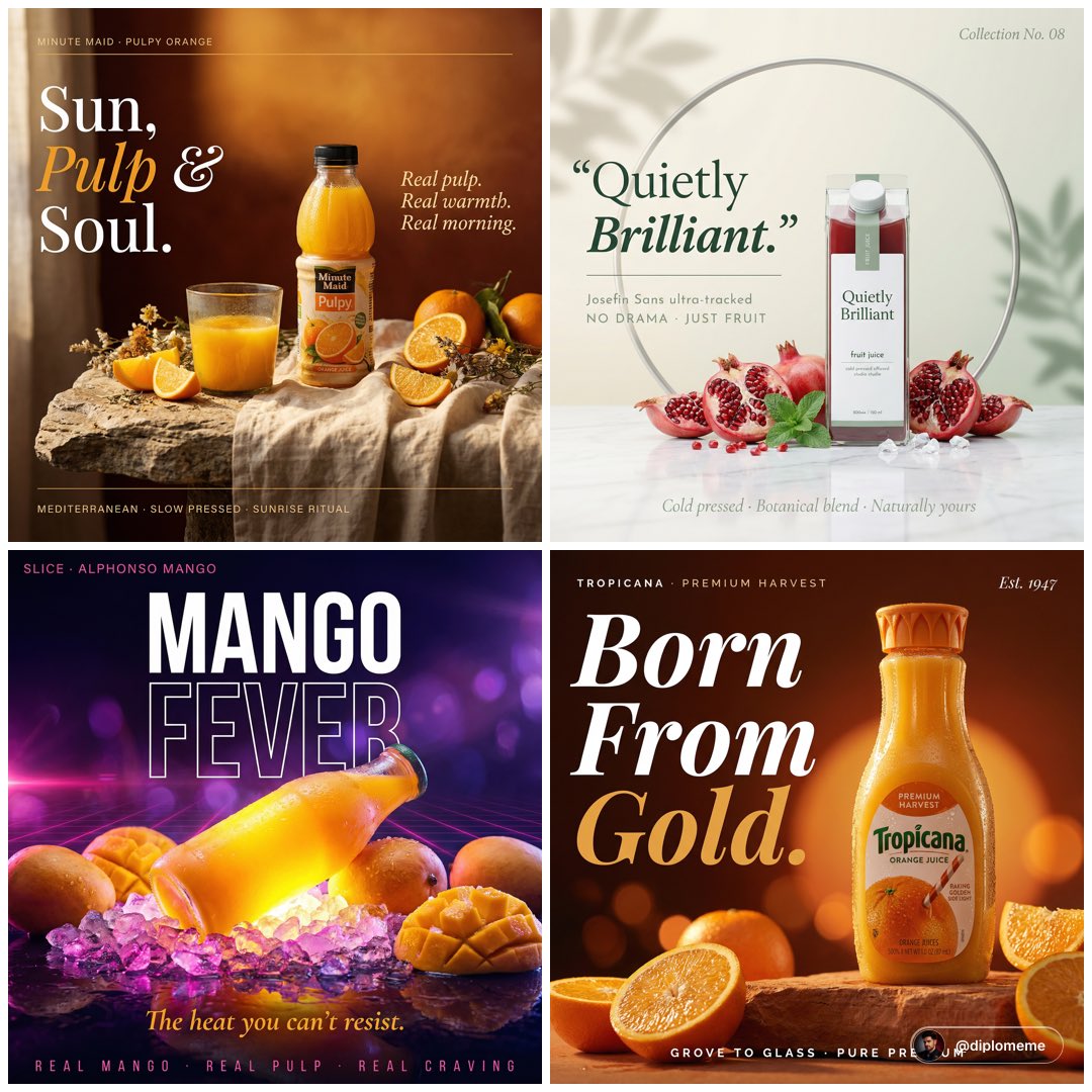 High-end cinematic campaign poster. A Minute Maid Pulpy orange bottle positioned off-center right o…