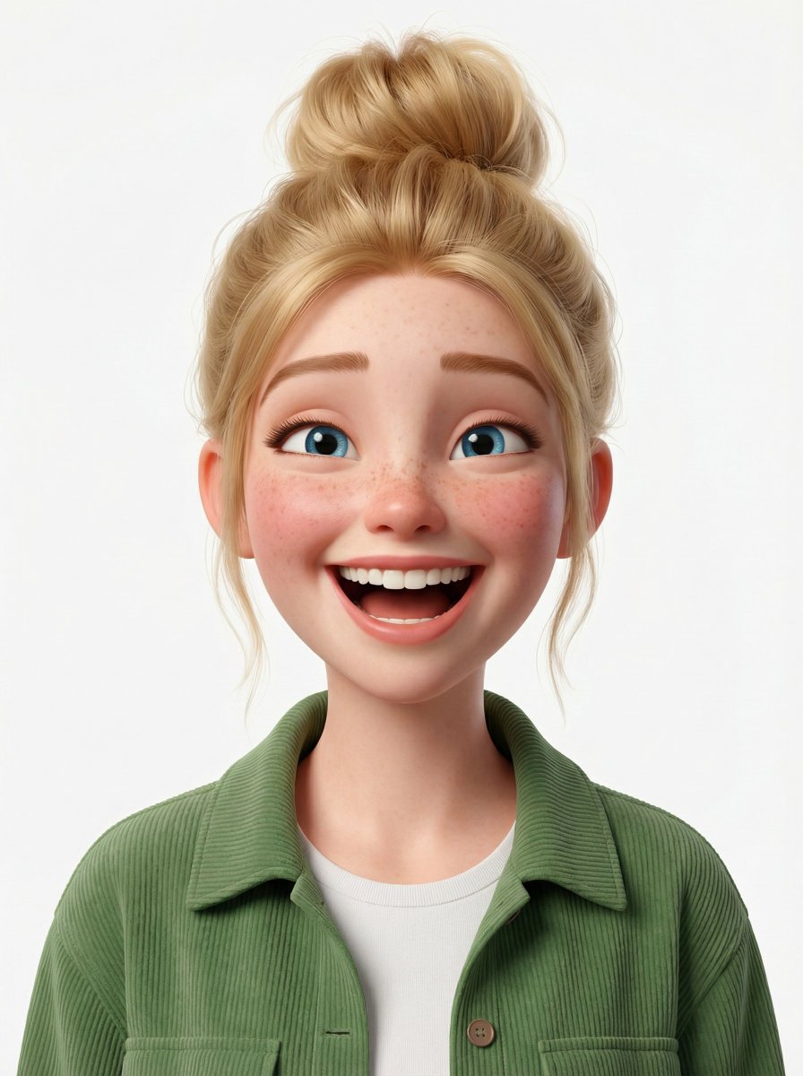 Create a head-and-shoulders Pixar-style 3D avatar of an edgy person based on the reference image wi…