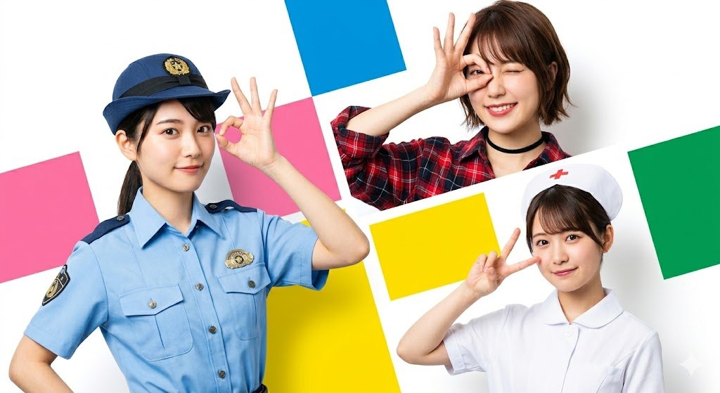High-resolution Japanese commercial advertisement style photo, three young women posing against a c…