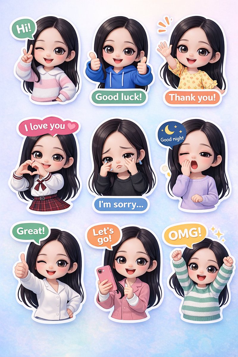 Generate chibi stickers with various poses and expressions