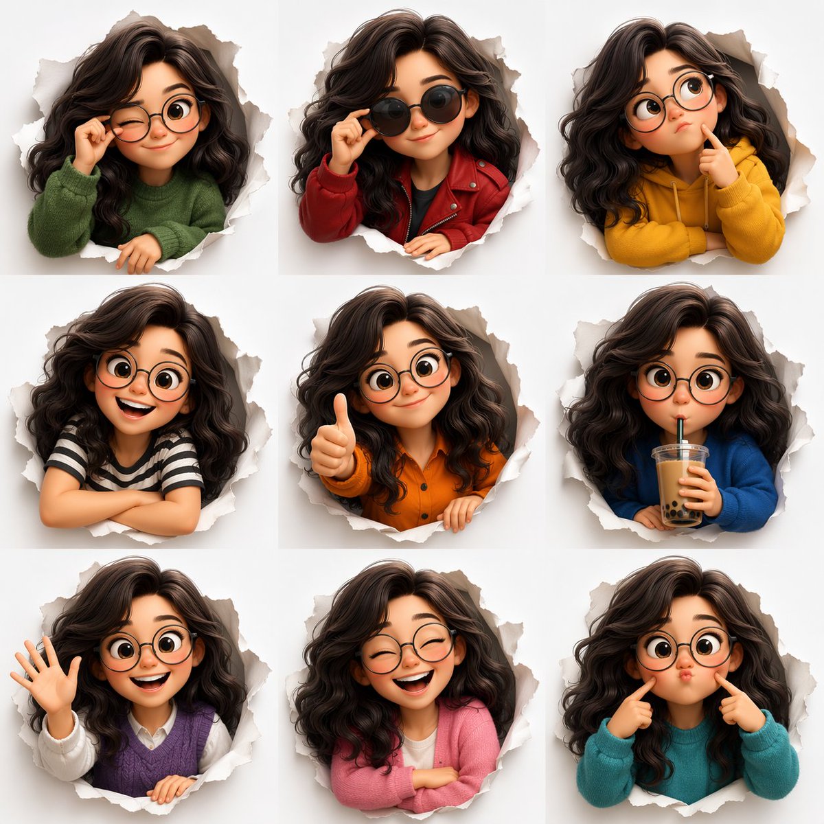 3D Animated Character Expression Grid