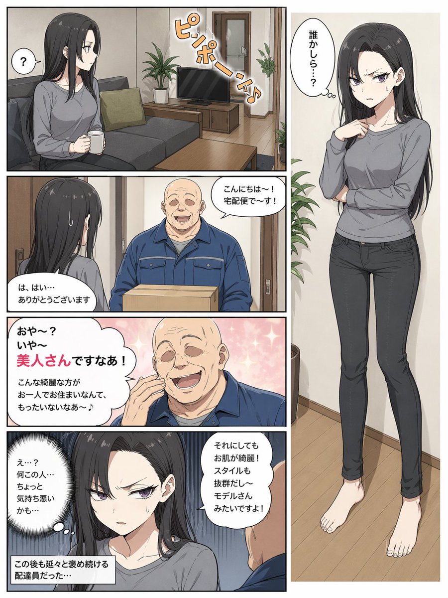 5-Panel Manga Page: Creepy Delivery Man