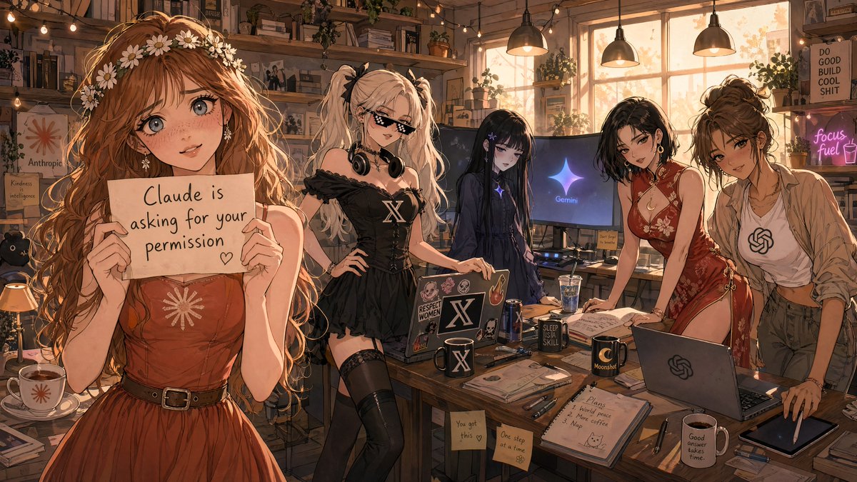 Anime AI Studio Girls at Sunset