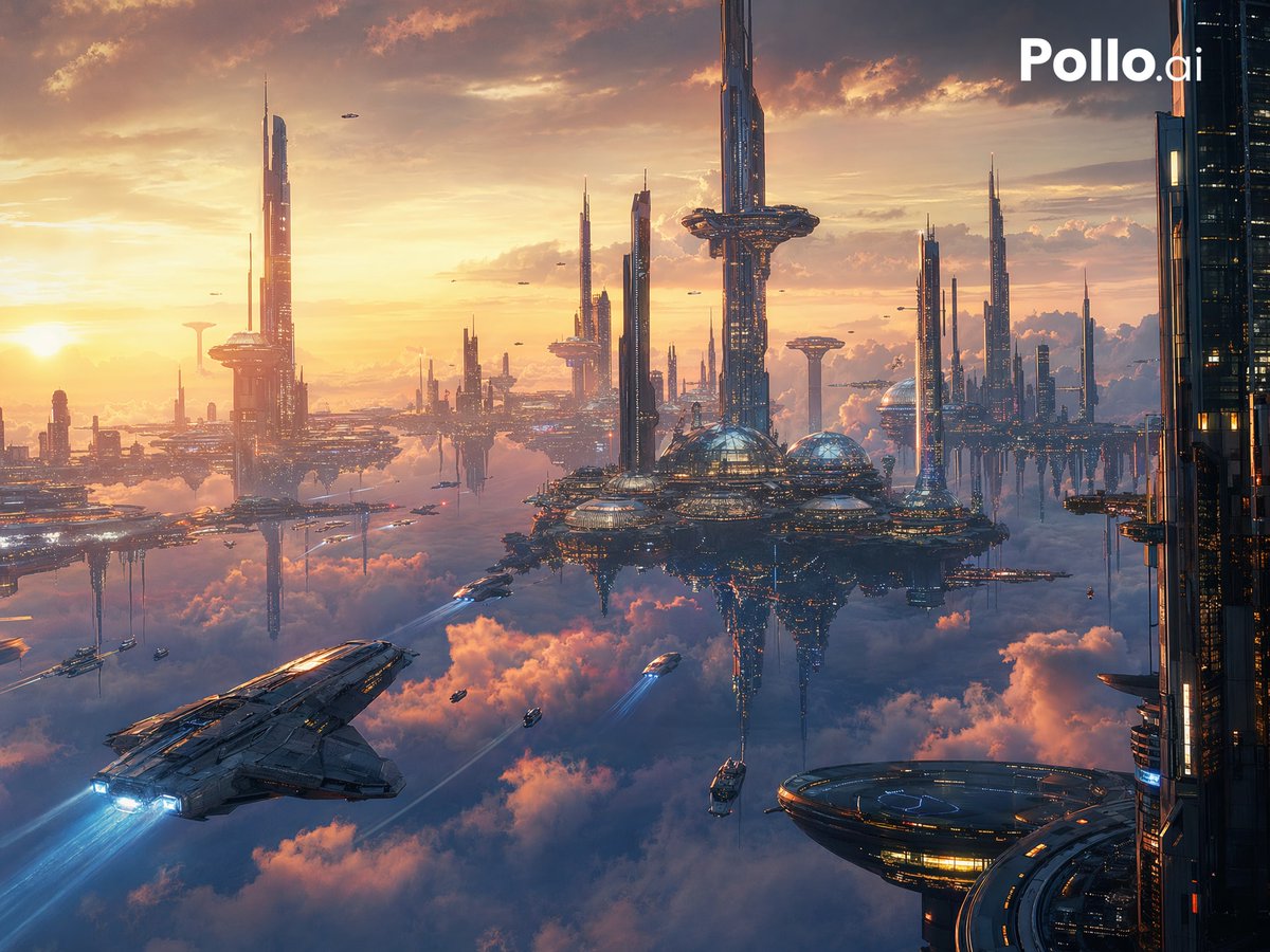 Floating Futuristic City at Sunset