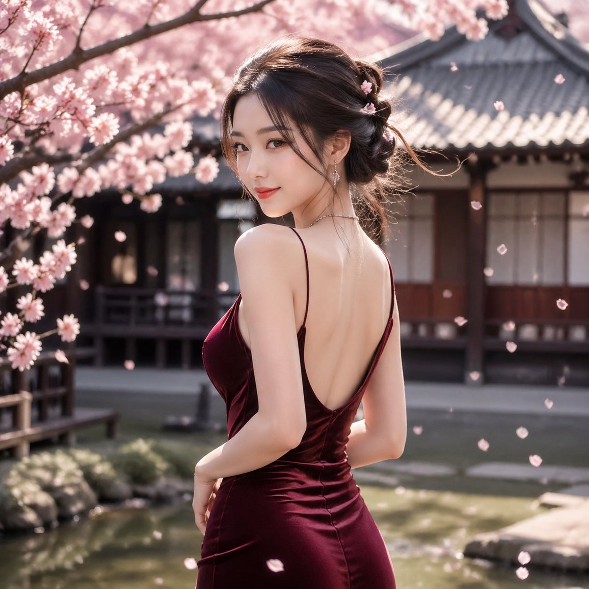 Cherry Blossom Garden Evening Portrait