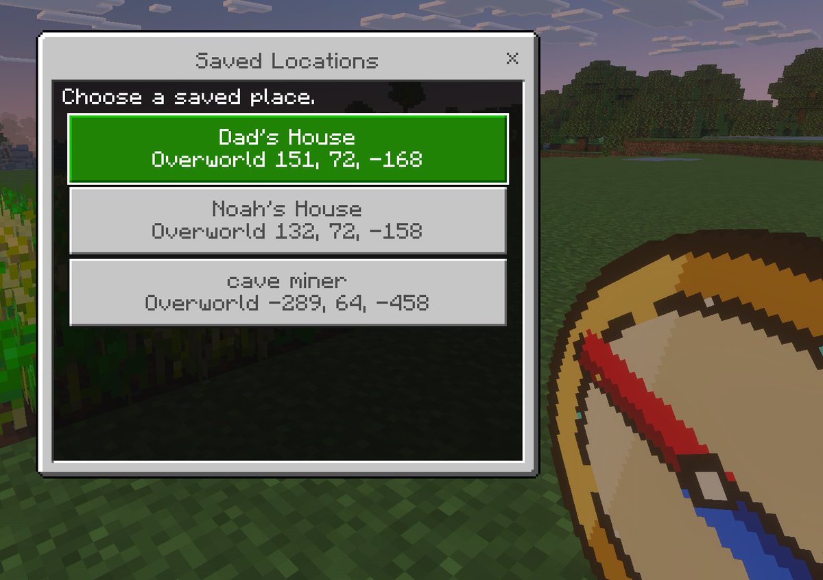 Minecraft Saved Locations UI Mockup