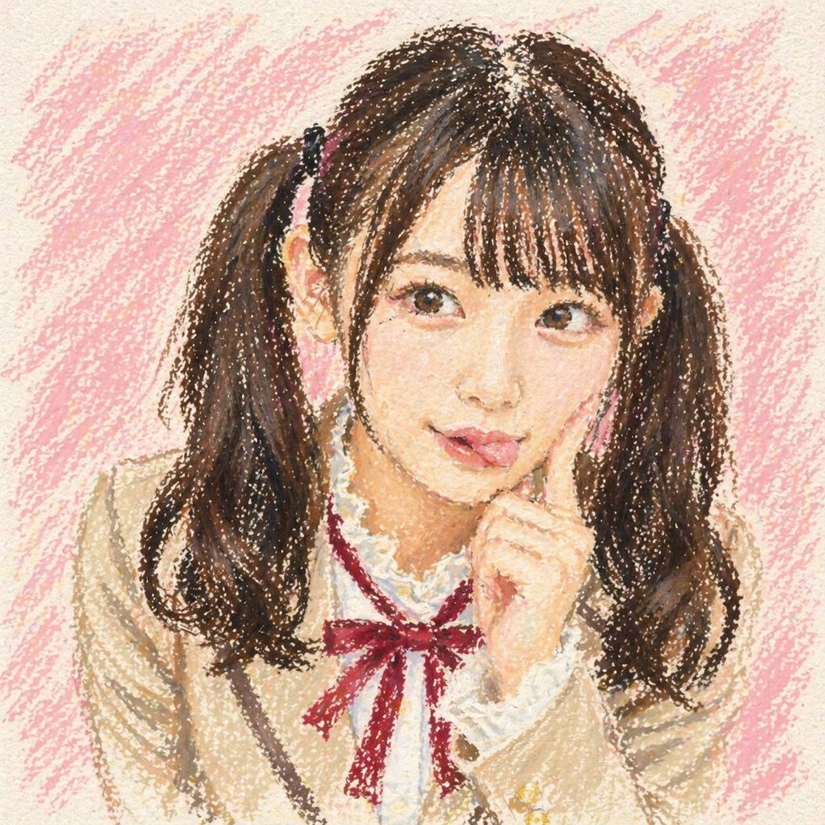 Cute Oil Pastel Schoolgirl Portrait
