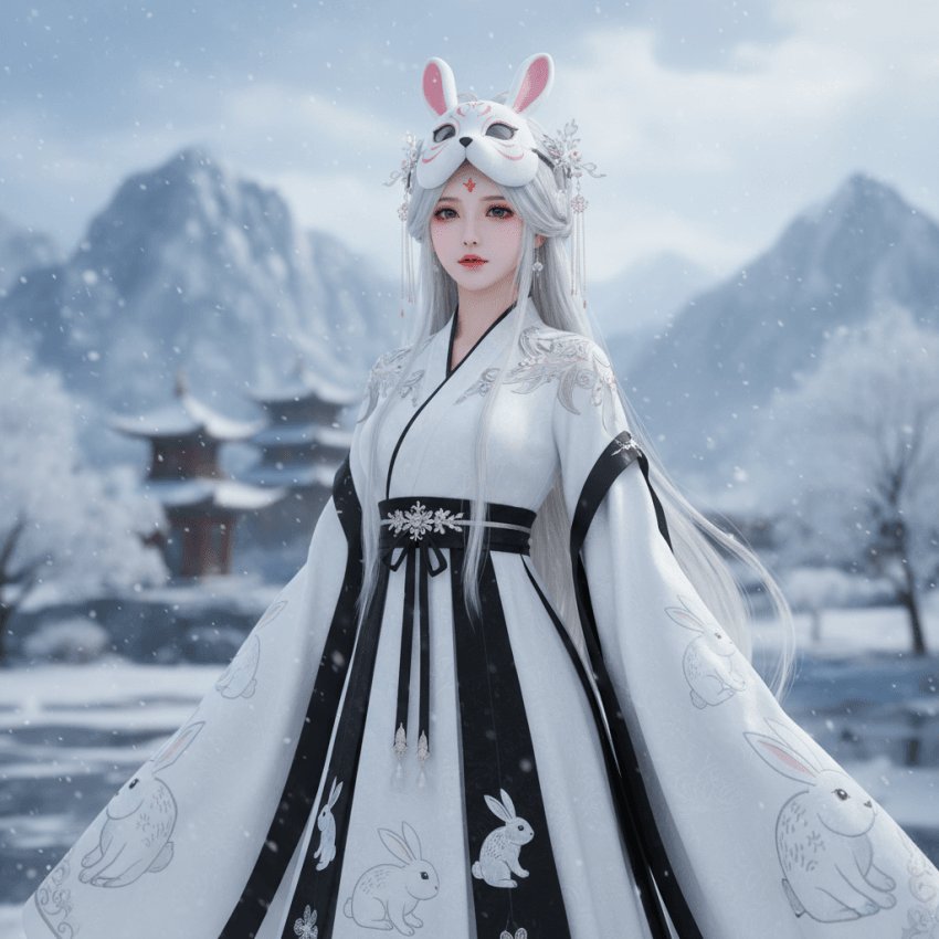Snow Rabbit Mask Hanfu Portrait