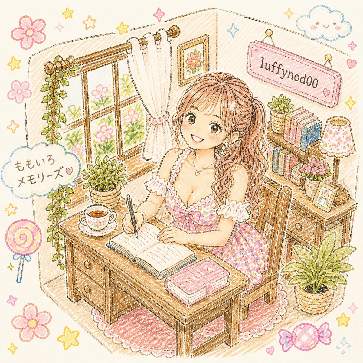 Pastel Kawaii Study Room Illustration