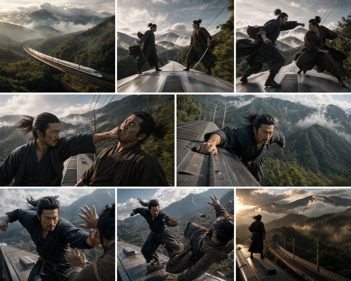 Bullet Train Rooftop Fight Storyboard