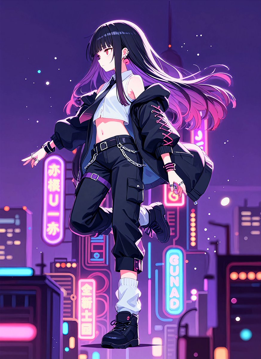 Neon Midnight Anime Streetwear Girl