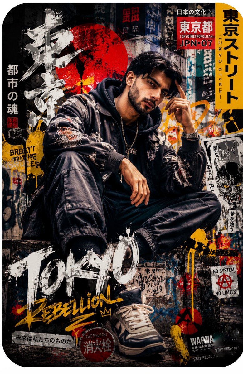 Japanese Graffiti Portrait Poster