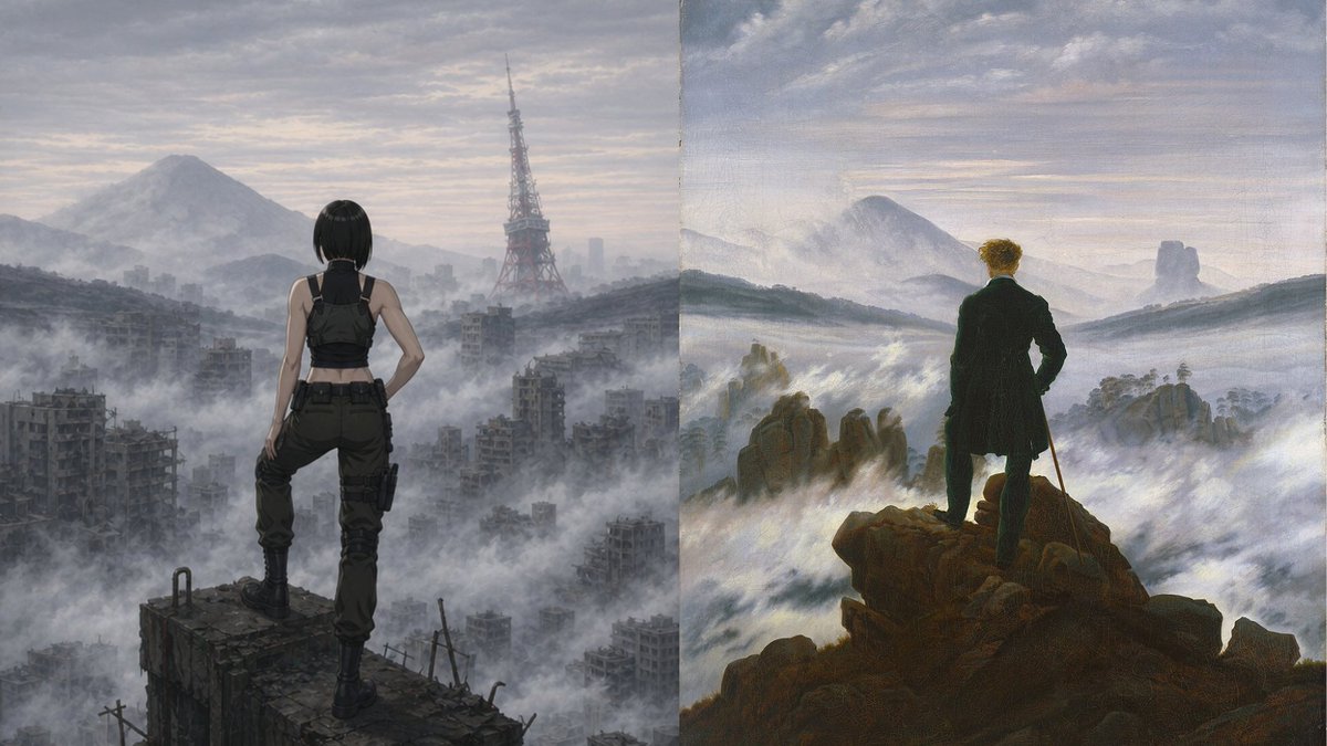 Cyberpunk Wanderer above the Sea of Fog