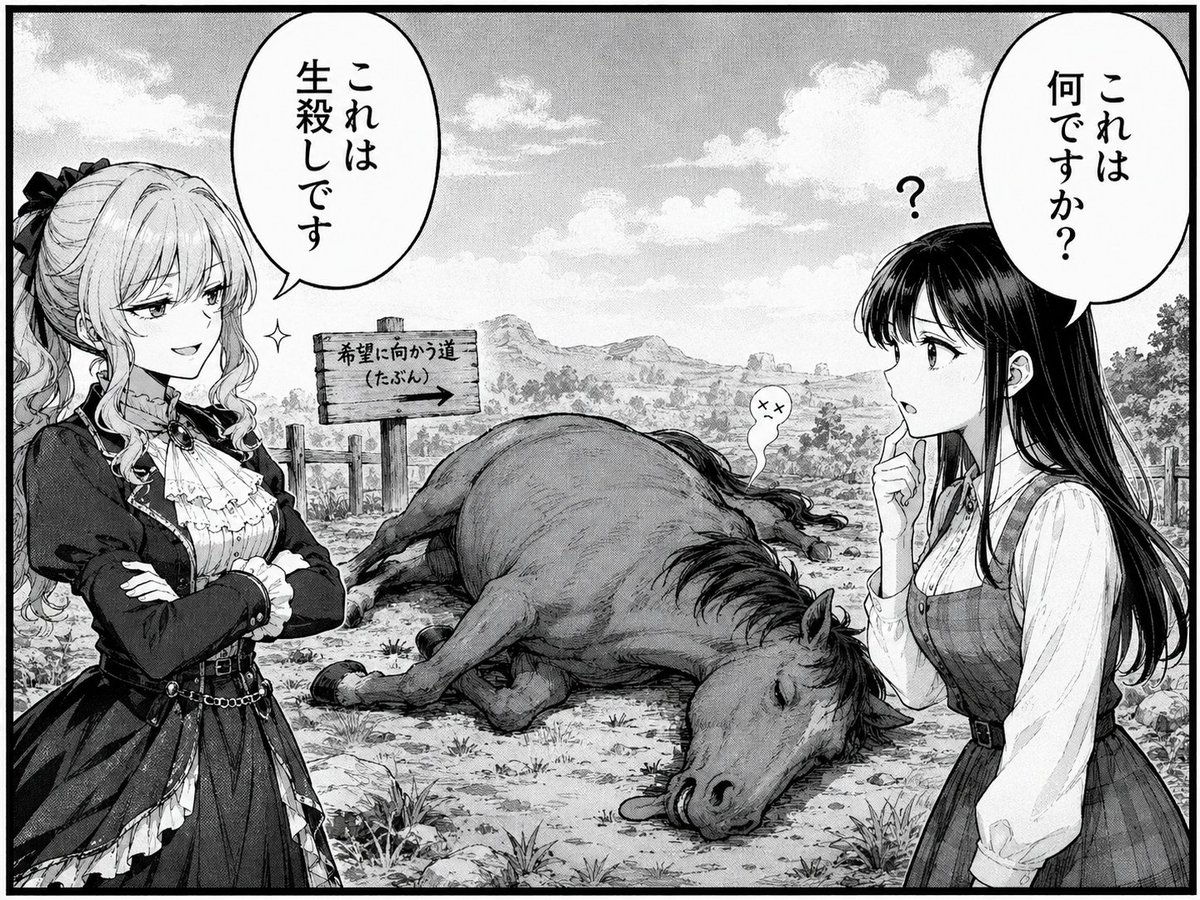 Comedic Manga Roadside Horse Scene