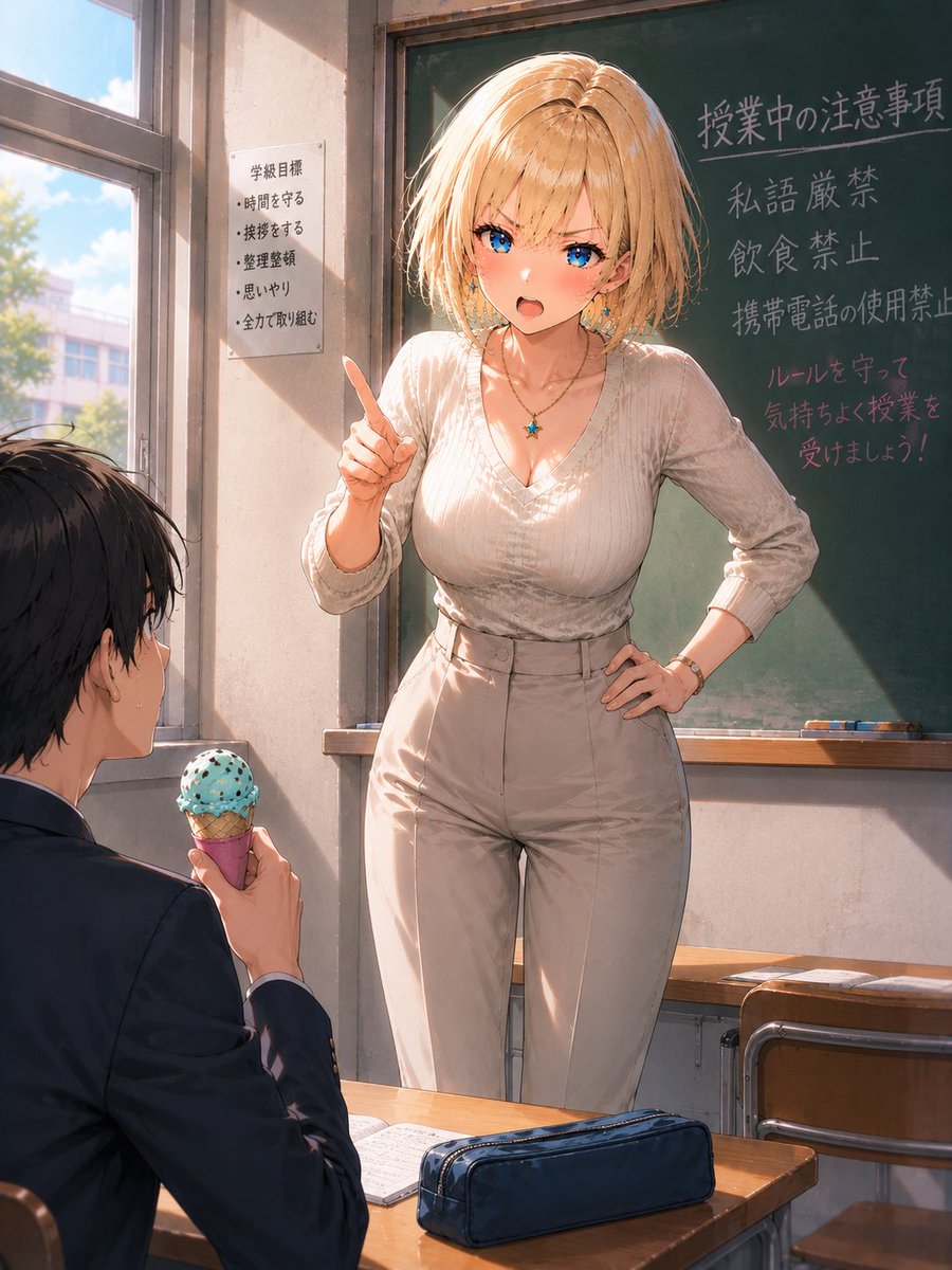Blonde Teacher Classroom Scene