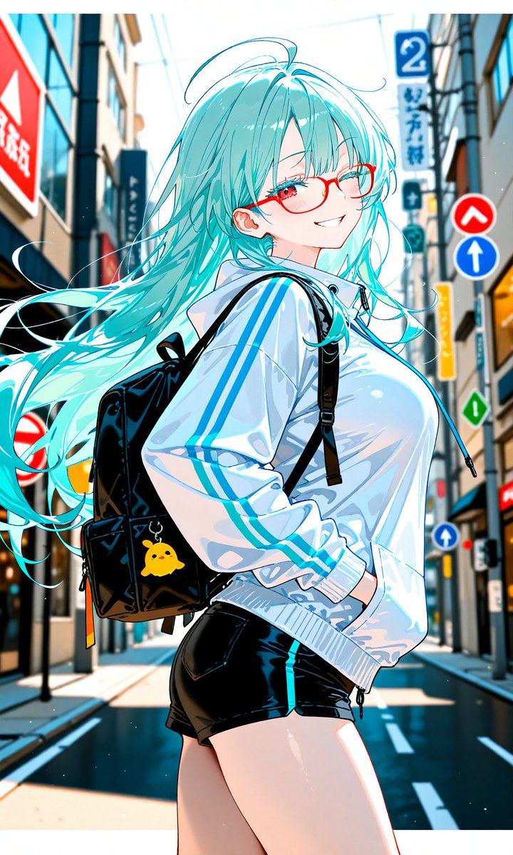 Aqua-Haired Anime Street Portrait