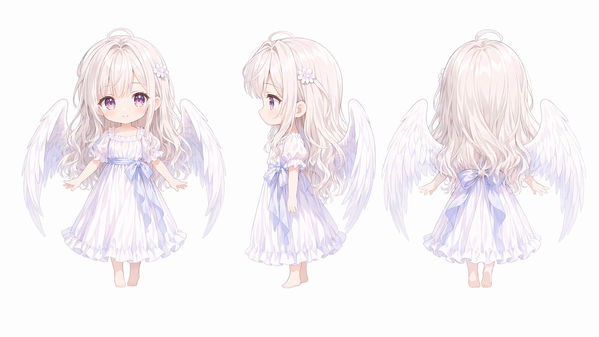 Chibi Angel Three-View Turnaround