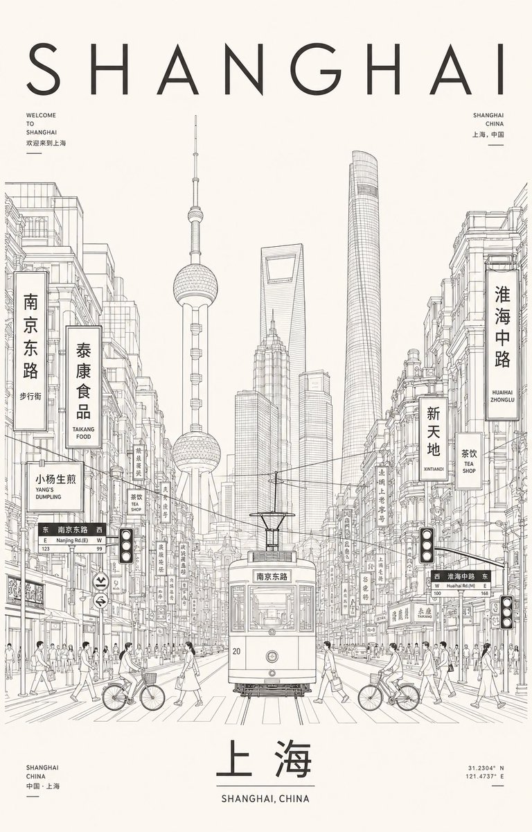 Minimalist Shanghai Line Art Poster