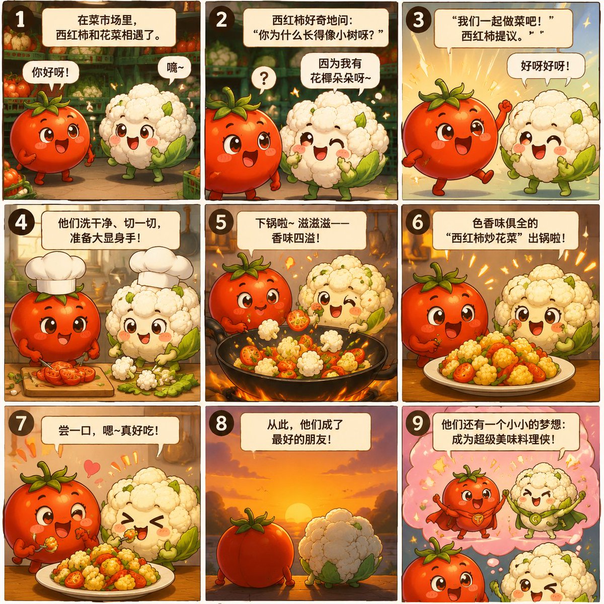 Nine-Panel Vegetable Anime Comic