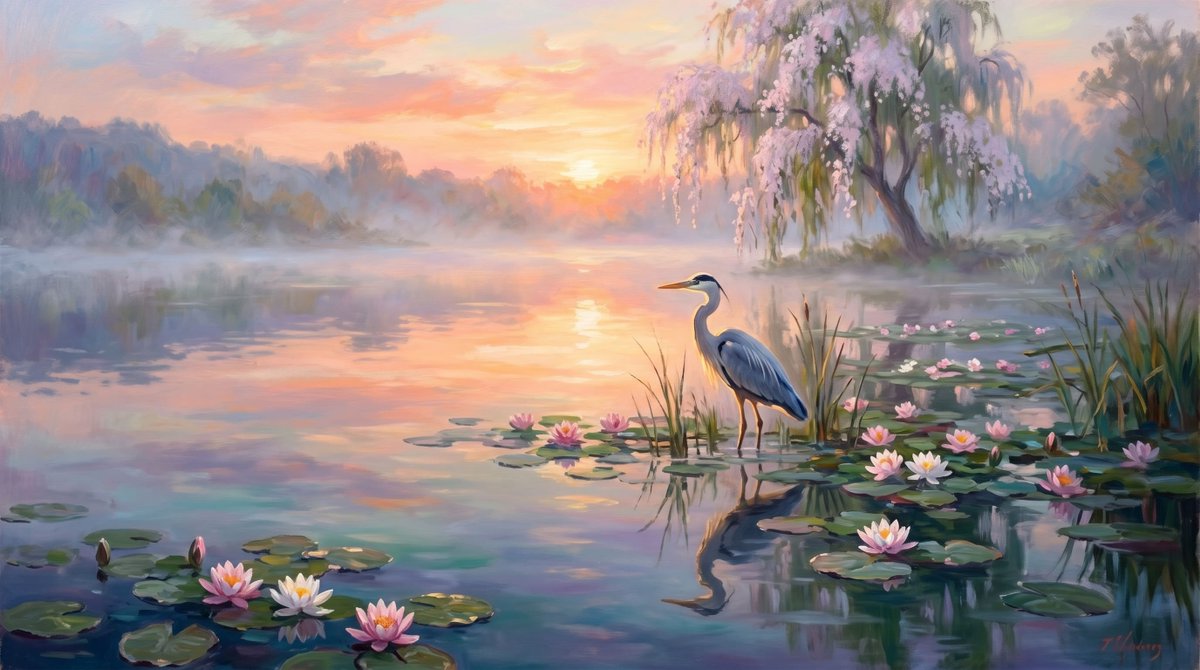 Misty Sunrise Heron Lake