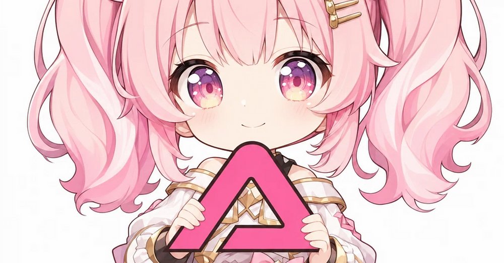 Pink Chibi Mascot Holding Logo