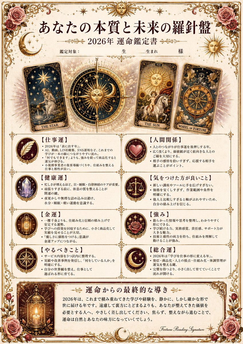 Ornate Japanese Tarot Fortune Certificate