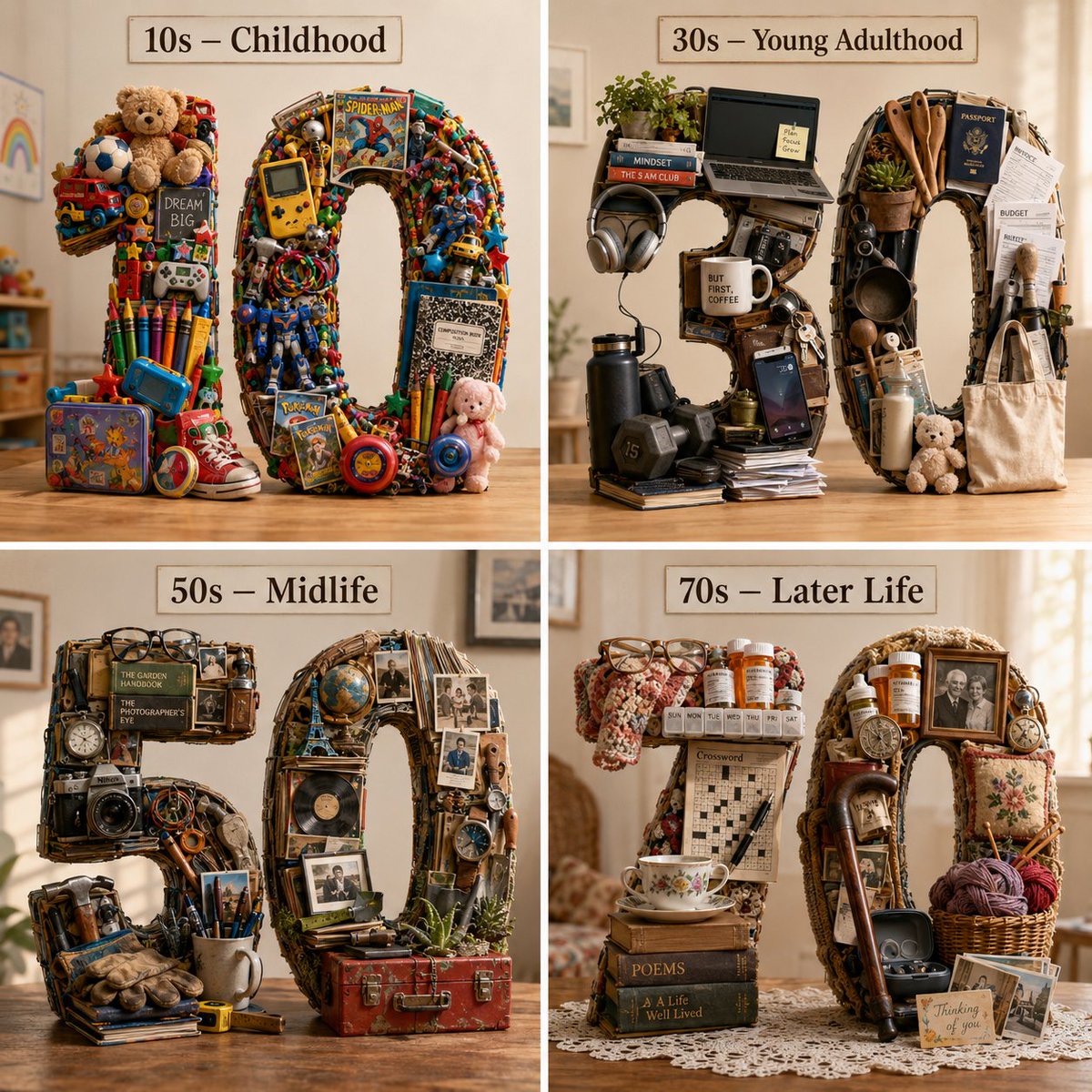Typographic Human Life Stages Sculpture