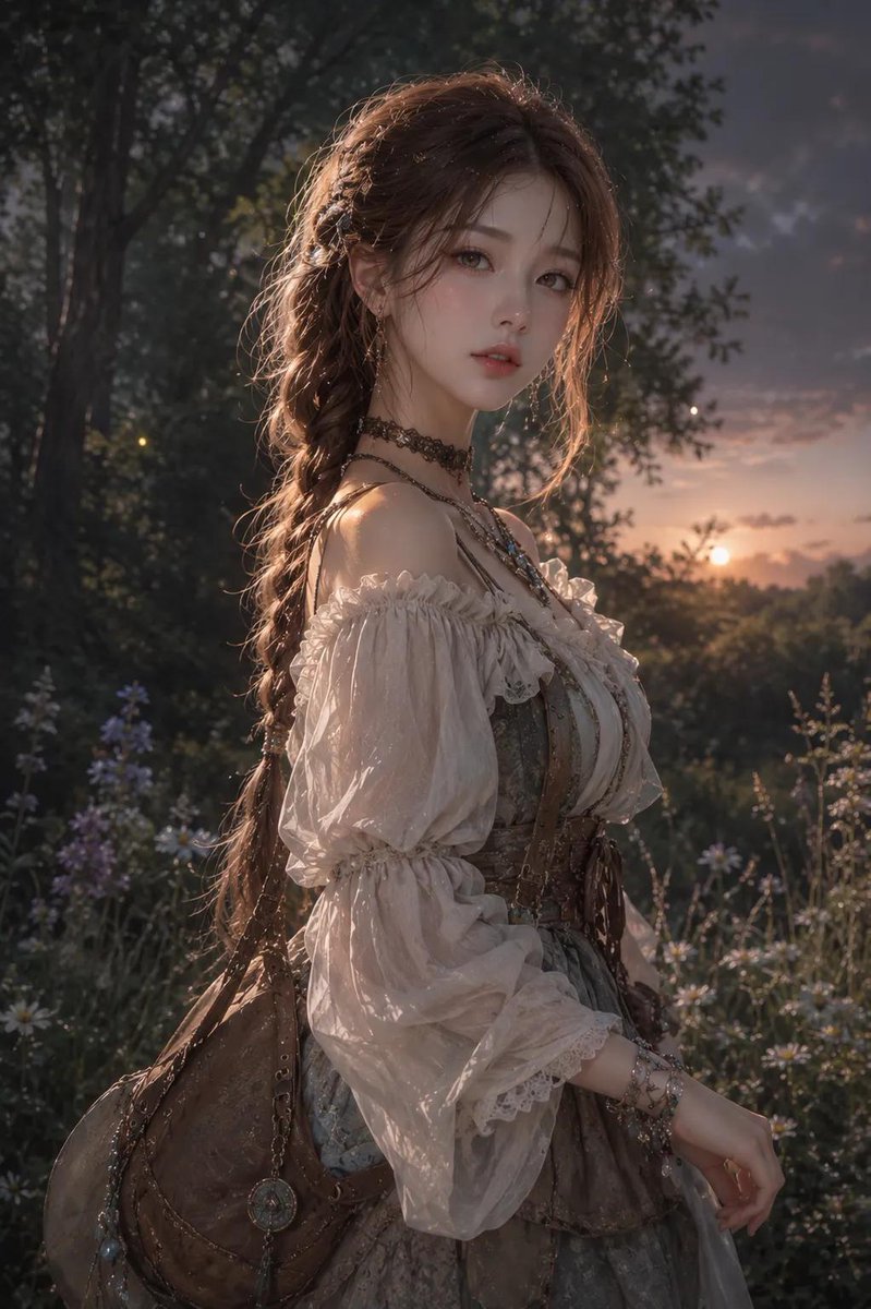 Anime Korean woman in forest