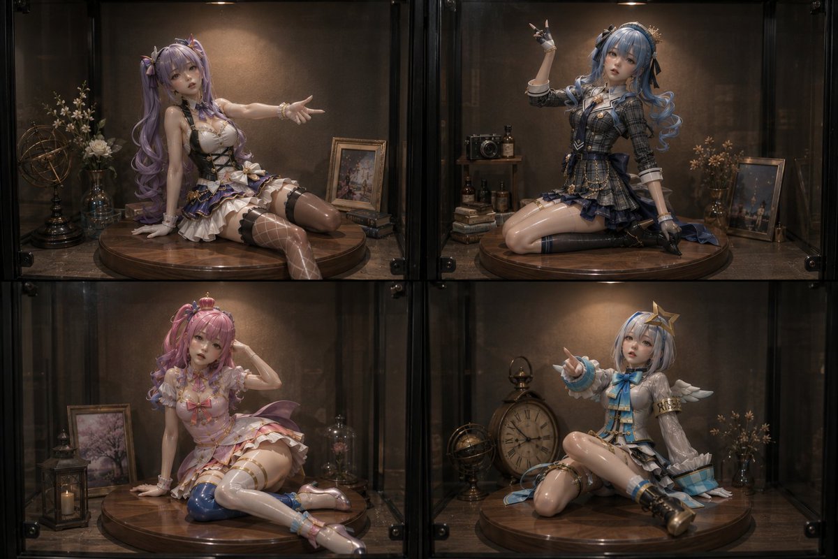 Four Anime Figures in Glass Display