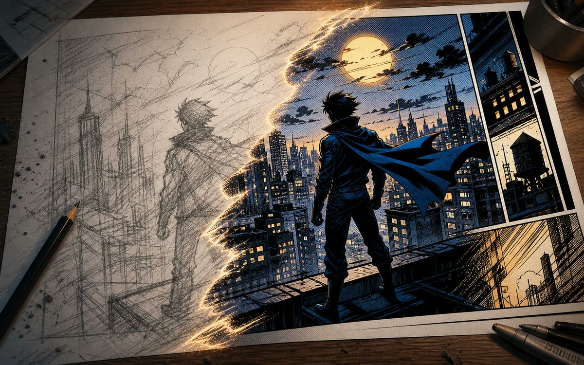 Comic Sketch to Finished Hero Page