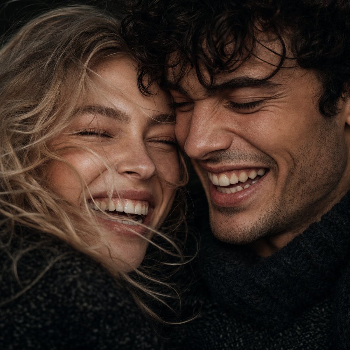 Extreme Close-Up Laughing Couple Portrait