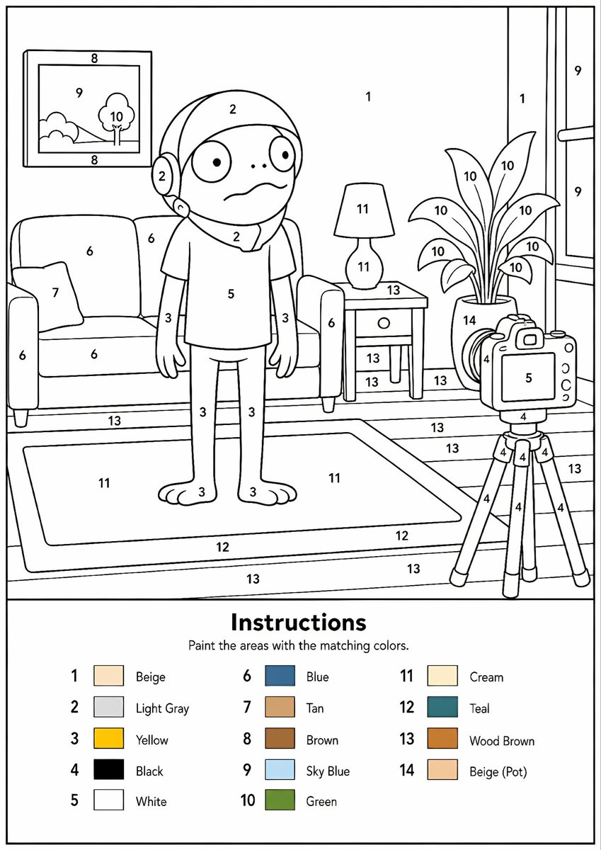 Paint-by-Numbers Living Room Worksheet