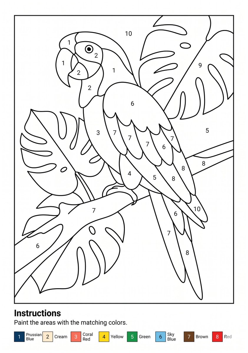Parrot Paint-by-Numbers Worksheet