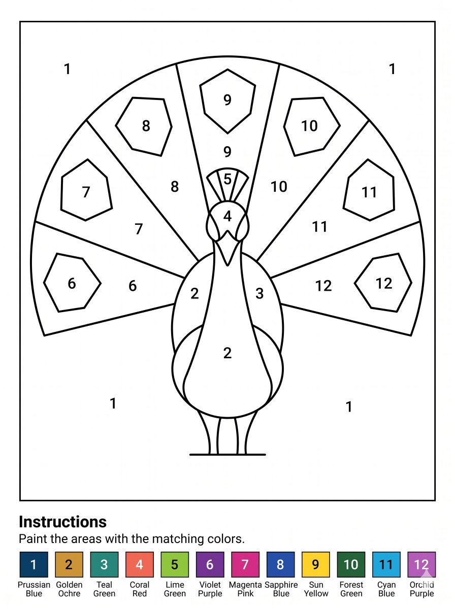 Peacock Paint-by-Numbers Worksheet