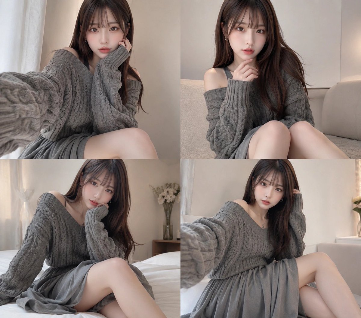 Four-Panel Cozy Gray Sweater Selfie Collage