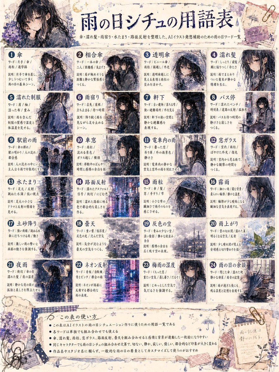 Rainy Day Anime Vocabulary Sheet