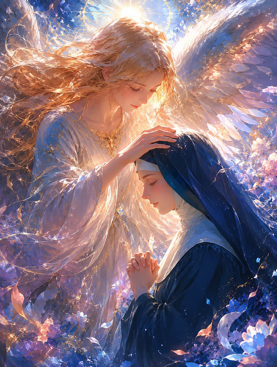Angel Blessing a Praying Nun