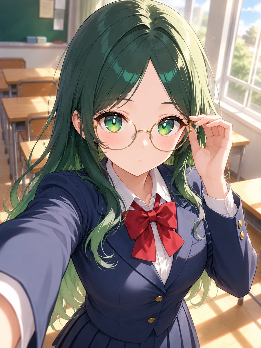 Anime Schoolgirl Selfie in Classroom