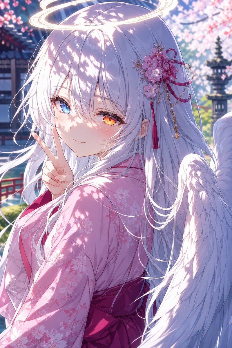 Angel Girl in Sakura Kimono