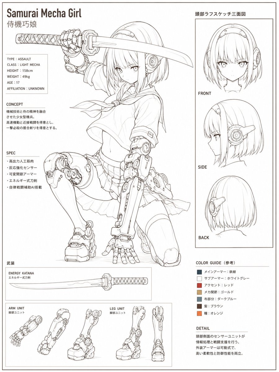Samurai Mecha Girl Reference Sheet