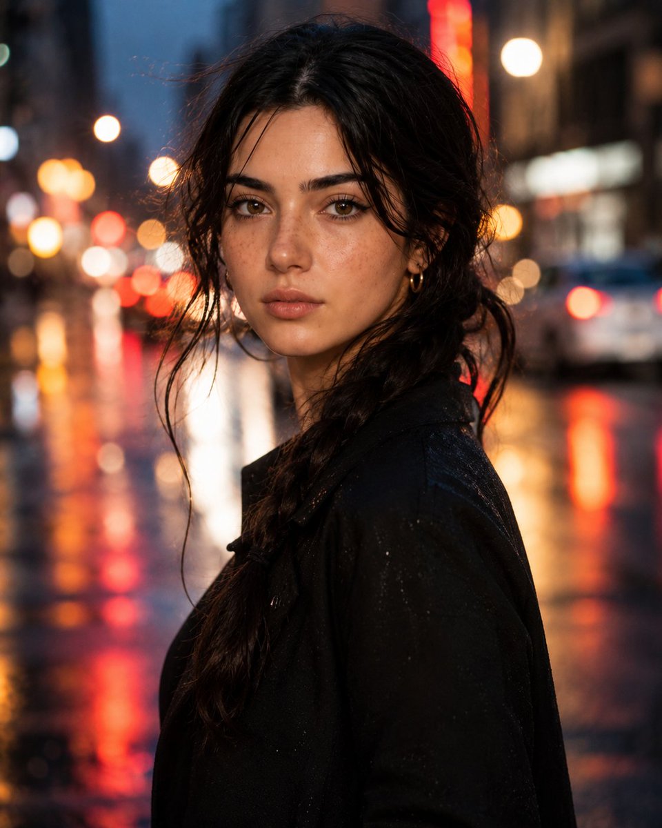 Hyperrealistic Rainy City Portrait