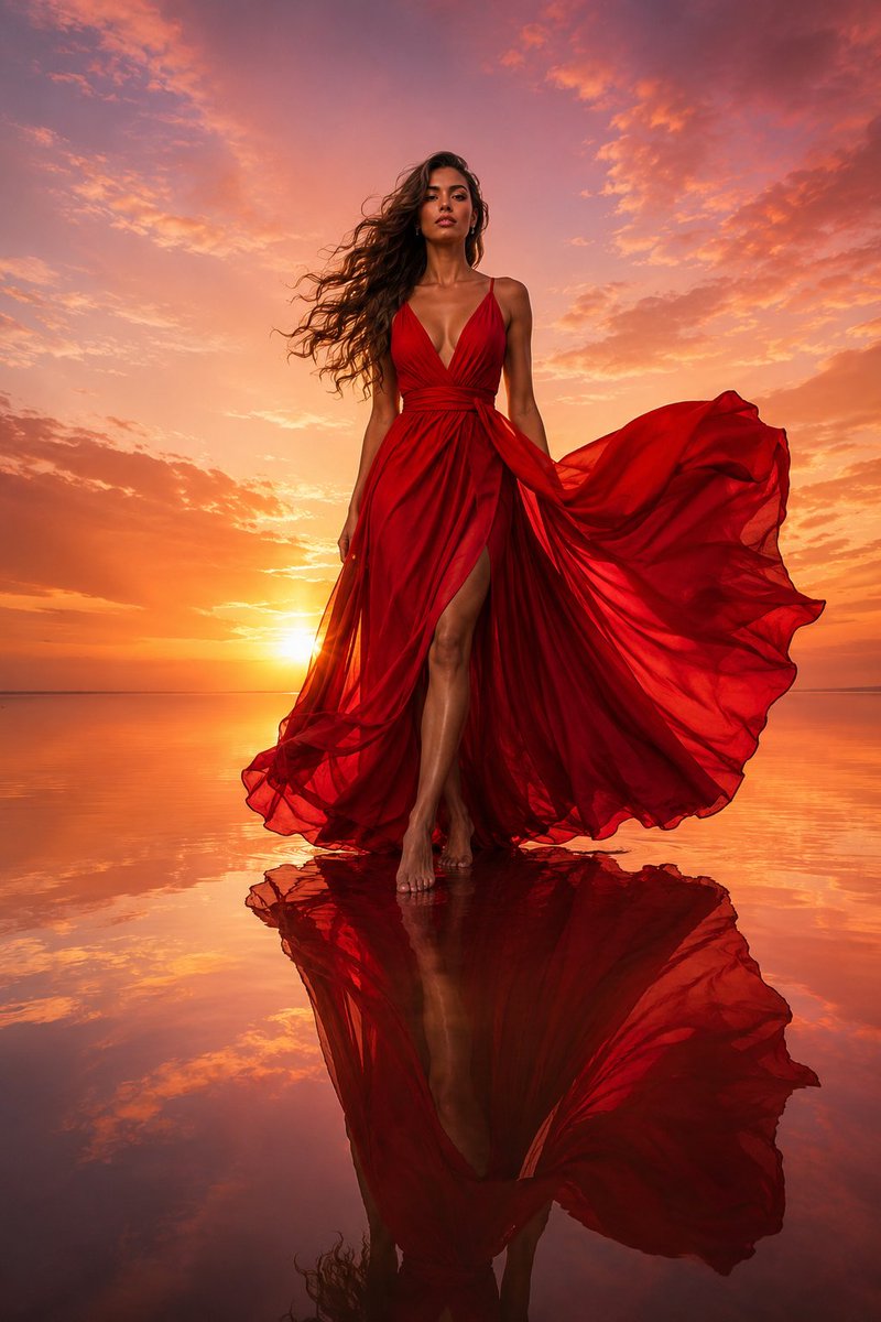 Luxury Crimson Red Dress Fashion Editorial